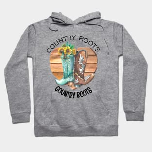 Country Roots Country Boots Cowboy Western Boots and Sunflowers Watercolor Art Hoodie